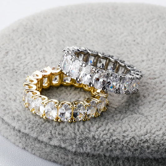 Unisex Iced Out Oval Stone Ring | Big Oval Zirconia Hip Hop Band | Caratix