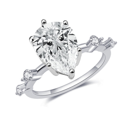 2026 Summer New S925 Silver 4ct Pear Cut Moissanite Ring | 4 Carat D VVS1 Teardrop | Caratix