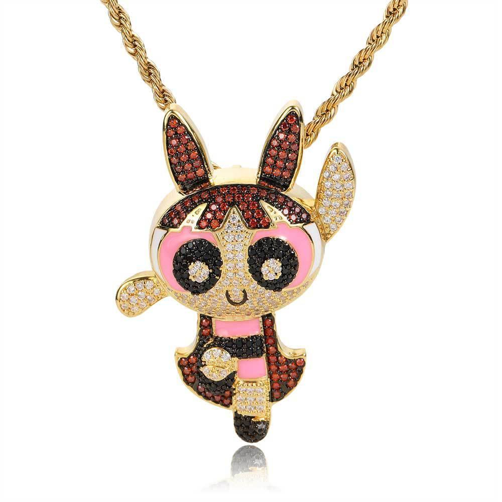 Cartoon Powerpuff Girls Pendant Necklace with Copper Frame and Zircon Stones for Men | Caratix Jewelry - CaratixJewelry
