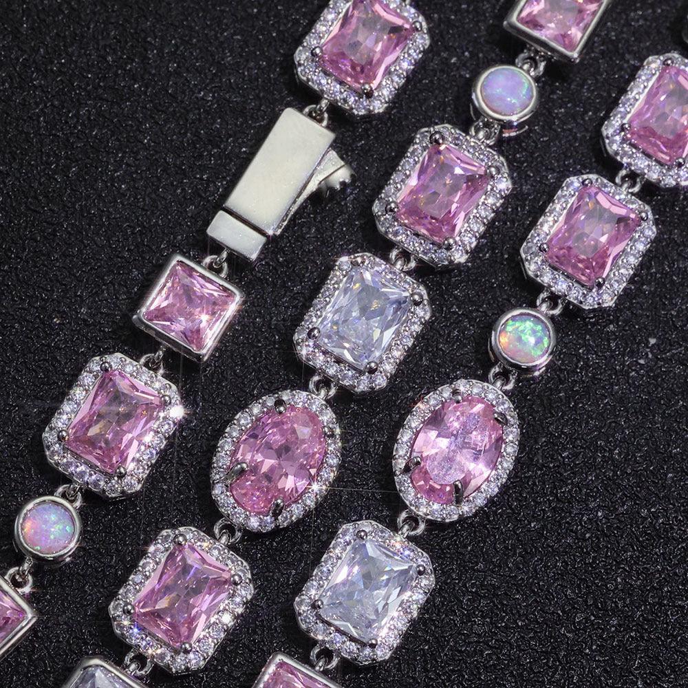 Custom 10mm Pink Gemstone & Opal Necklace | Modern Hip Hop Bling | Caratix - CaratixJewelry