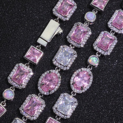 Custom 10mm Pink Gemstone & Opal Necklace | Modern Hip Hop Bling | Caratix - CaratixJewelry