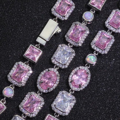 Custom 10mm Pink Gemstone Chain Bracelet Zircon Hip Hop Jewelry | Caratix Jewelry - CaratixJewelry