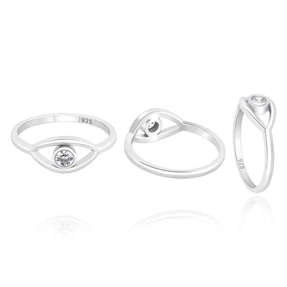 Solid 925 Sterling Silver Evil Eye Ring | Protective Amulet Band | Caratix