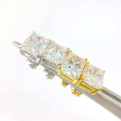 S925 Sterling Silver Radiant Cut Moissanite Studs | Rectangular Earring | Caratix