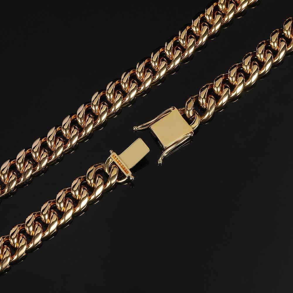 12mm Cuban Chain Necklace with Clasp and 18K Gold Plating for Men | Titanium Steel and Stainless Steel | Caratix Jewelry - CaratixJewelry
