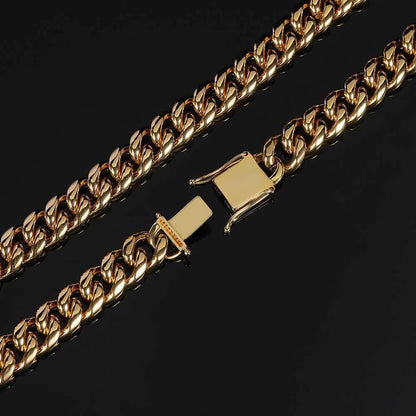 12mm Cuban Chain Necklace with Clasp and 18K Gold Plating for Men | Titanium Steel and Stainless Steel | Caratix Jewelry - CaratixJewelry