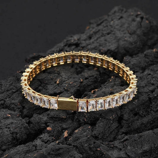 6mm Rectangle Zircon Tennis Chain Bracelet with Spring Clasp for Men | Caratix Jewelry - CaratixJewelry