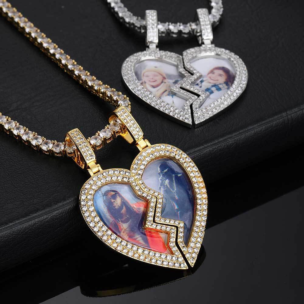 Magnetic Heart Photo Pendant Necklace with Micro-Pave Zircon for Men | Caratix Jewelry - CaratixJewelry