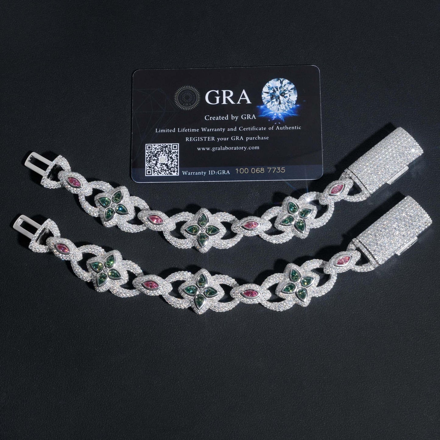 20mm Four-Leaf Clover Moissanite Cuban Link Bracelet – S925 Sterling Silver Iced-Out Hip Hop Streetwear Jewelry - CaratixJewelry