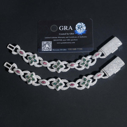 20mm Four-Leaf Clover Moissanite Cuban Link Bracelet – S925 Sterling Silver Iced-Out Hip Hop Streetwear Jewelry - CaratixJewelry