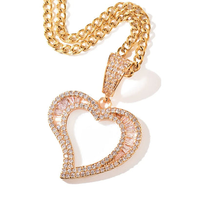 Hollow Heart Pendant Necklace | CZ Hip Hop Minimalist Fashion Jewelry - CaratixJewelry