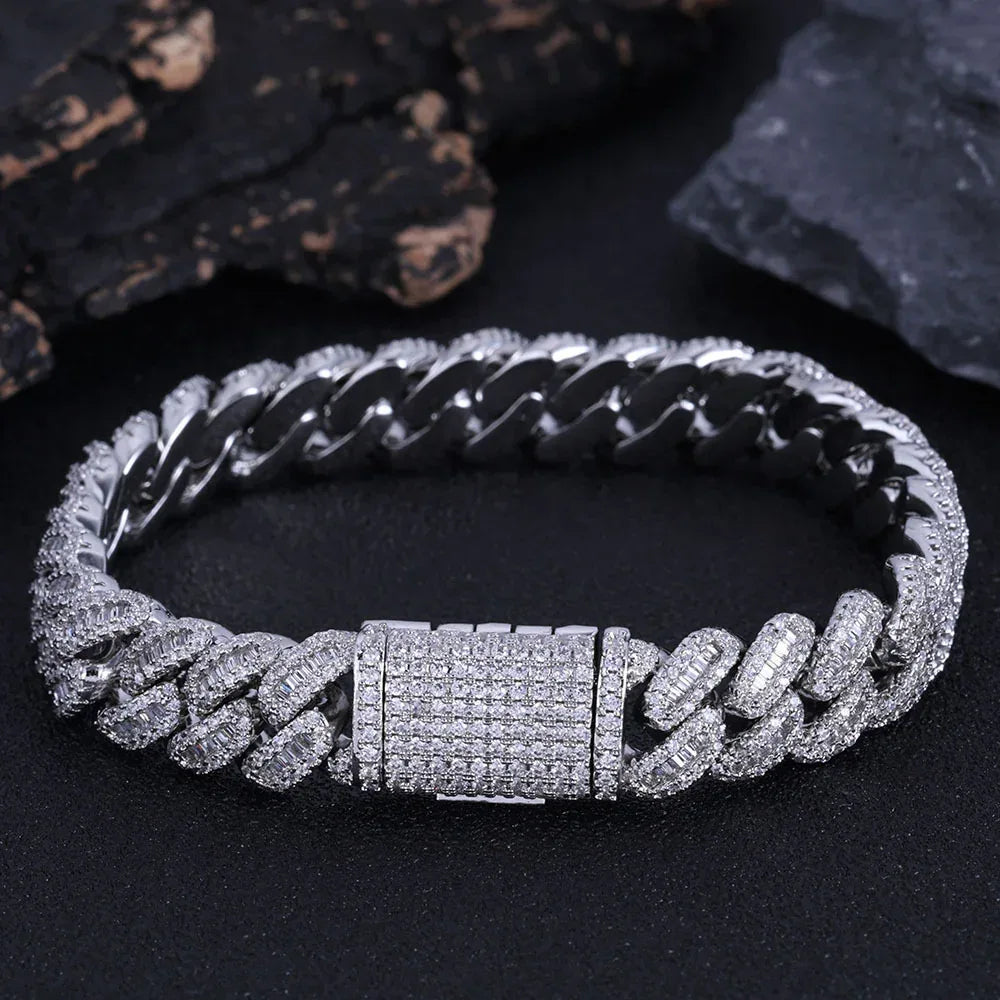 12mm Iced-Out Cuban Link Bracelet with Mixed Zircon Stones - CaratixJewelry
