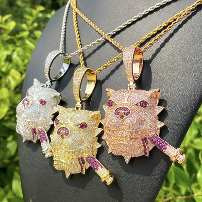Iced Out Bully Dog Head Pendant | Men's CZ Pit Bull Necklace - CaratixJewelry