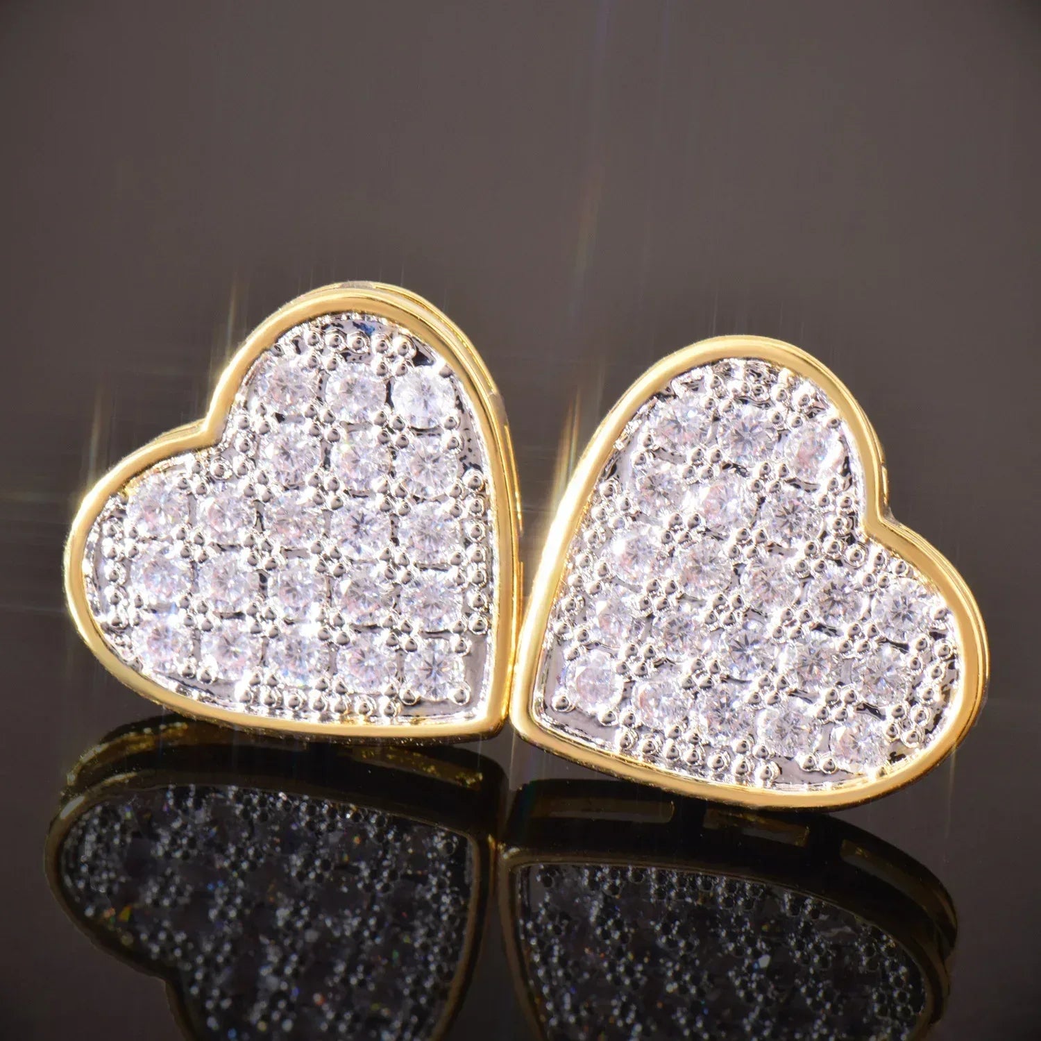 Iced Out Heart Shaped Stud Earrings with Zircon | Romantic Hip Hop Jewelry | Caratix Jewelry - CaratixJewelry
