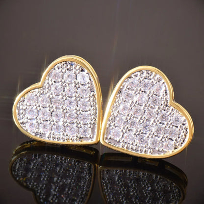 Iced Out Heart Shaped Stud Earrings with Zircon | Romantic Hip Hop Jewelry | Caratix Jewelry - CaratixJewelry