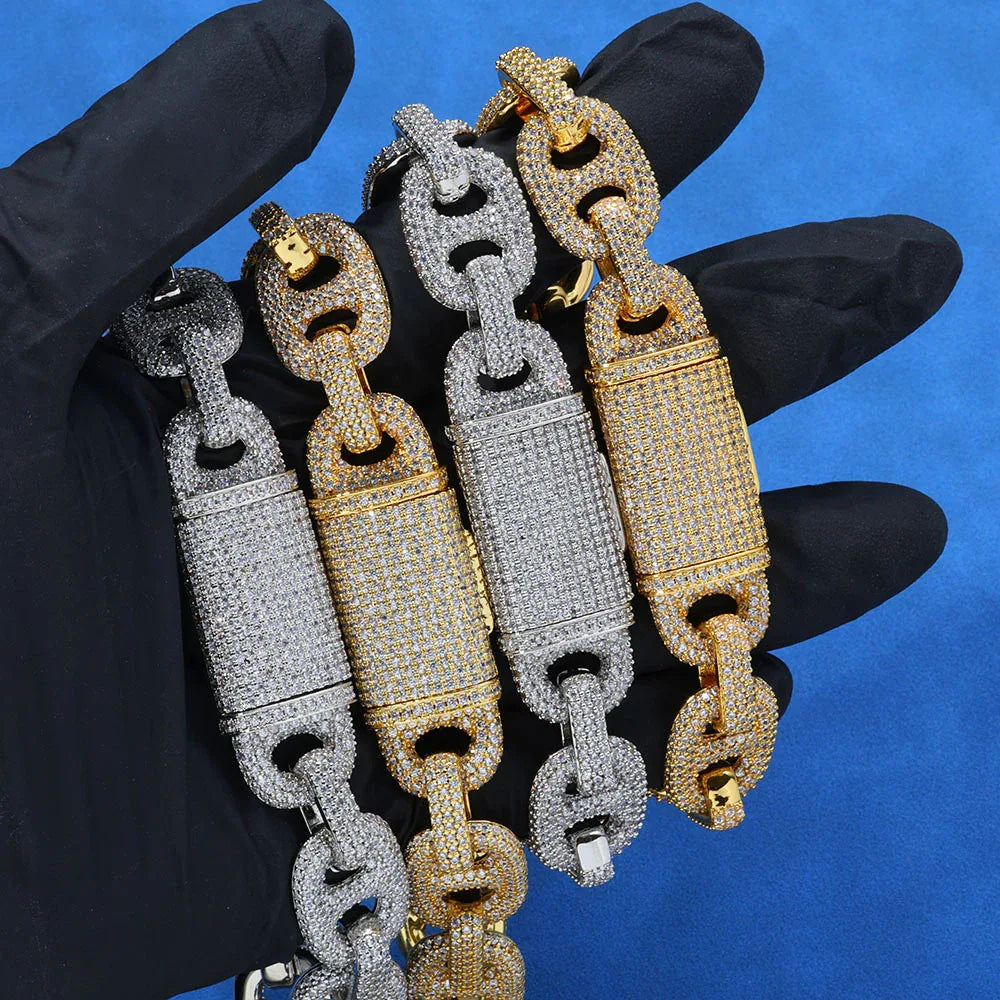 Hip Hop Jewelry 16mm S925 Silver Cuban Link Bracelet – CZ Pig Nose Chain, Trendy Men’s Fashion Accessory | Caratix Jewelry - CaratixJewelry