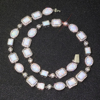 10mm Opal Style Necklace Gemstone Chain Hip Hop Jewelry | Caratix Jewelry - CaratixJewelry