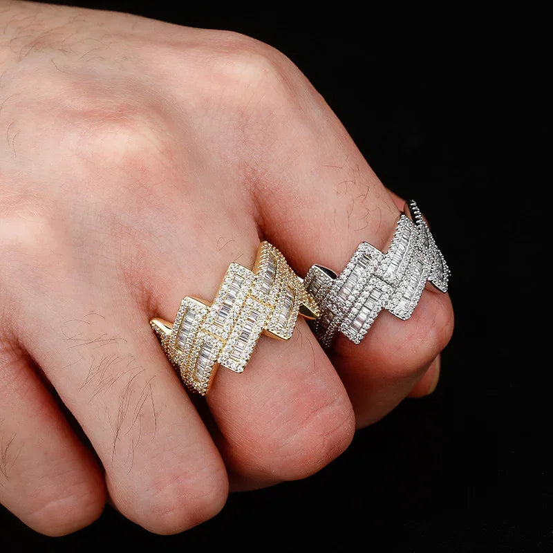 24mm Giant Iced Out Rhombus Ring | Solid Back Heavyweight Bling | Caratix