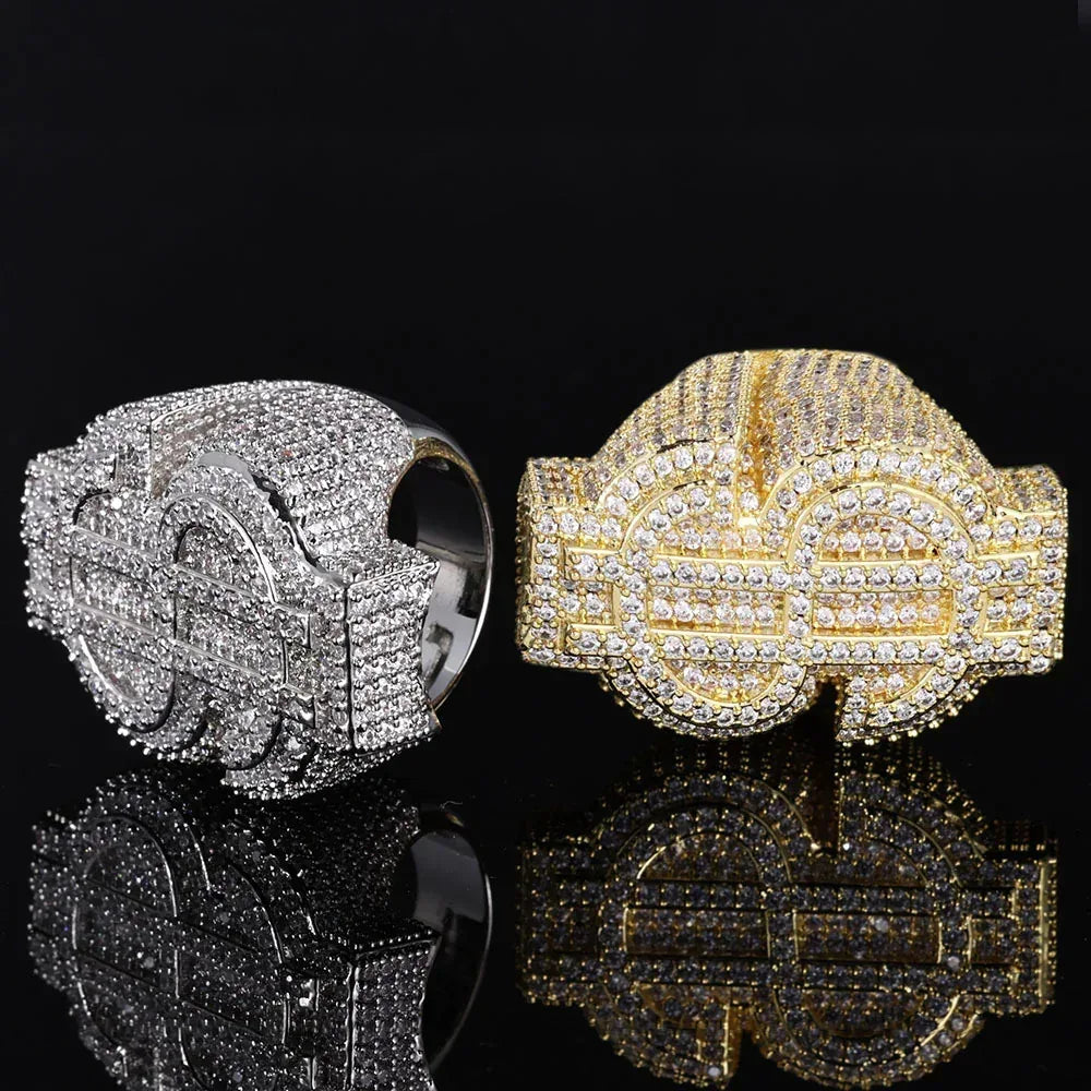 Dollar Sign Zircon Ring for Men | Trendy Hip Hop Jewelry | Full s | Caratix Jewelry - CaratixJewelry
