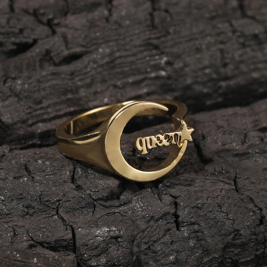 Custom Star & Moon Ring | Minimalist Personalized Initial Band | Caratix