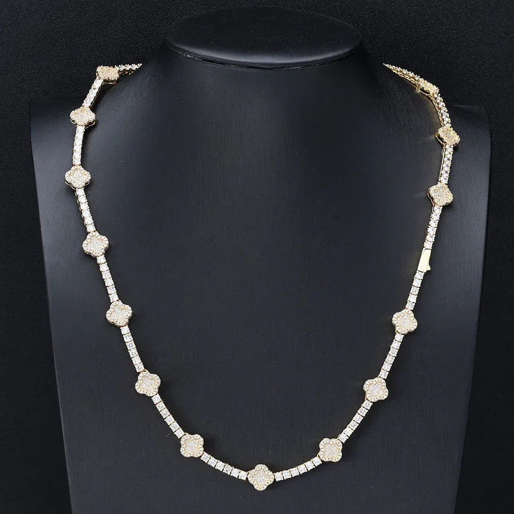 Men's Spring-Clasp Clover Tennis Chain | 5A Zircon Iced Out Necklace | Premium Gold Chain Rapper Style | Caratix - CaratixJewelry