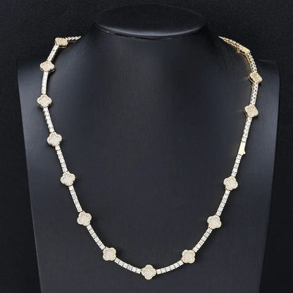 Men's Spring-Clasp Clover Tennis Chain | 5A Zircon Iced Out Necklace | Premium Gold Chain Rapper Style | Caratix - CaratixJewelry