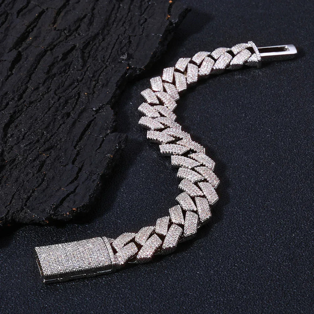 15mm Iced Out Cut Cuban Chain Necklace Quad Row Zircon - CaratixJewelry