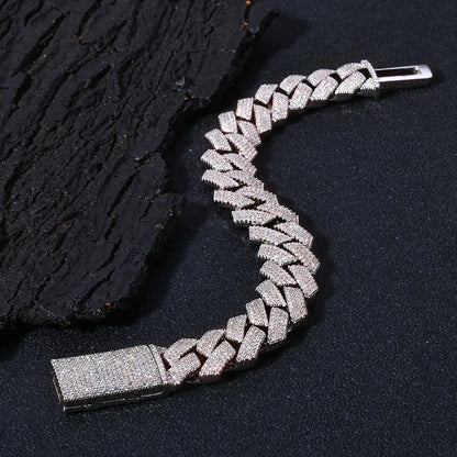 Custom 15mm 4 Row Rhombus Cuban Link Chain Bracelet | Caratix - CaratixJewelry