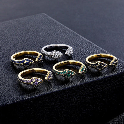 Double-Headed Snake Ring | Iced Out Guardian Serpent Band | Caratix