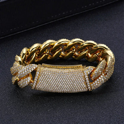 18mm Triple Row Bubble Iced-Out Cuban Link Bracelet with Zircon - CaratixJewelry