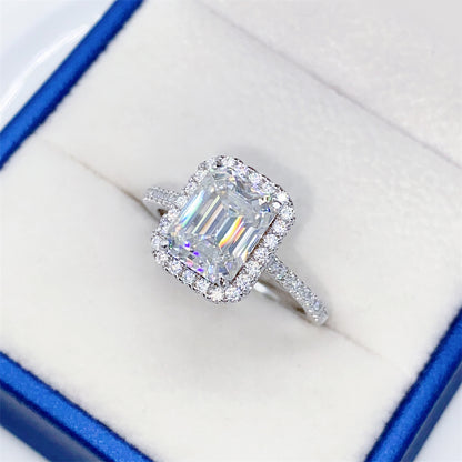 2026 Summer New S925 Silver 3ct Emerald Cut Moissanite Ring | D Color VVS1 | Caratix