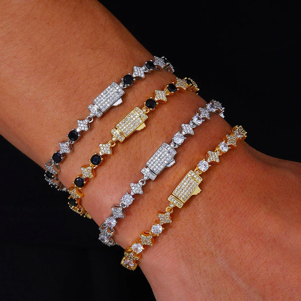 Custom 6mm 18K Gold Moissanite Star Bracelet | Women's Luxury Hip Hop Bling | Caratix - CaratixJewelry