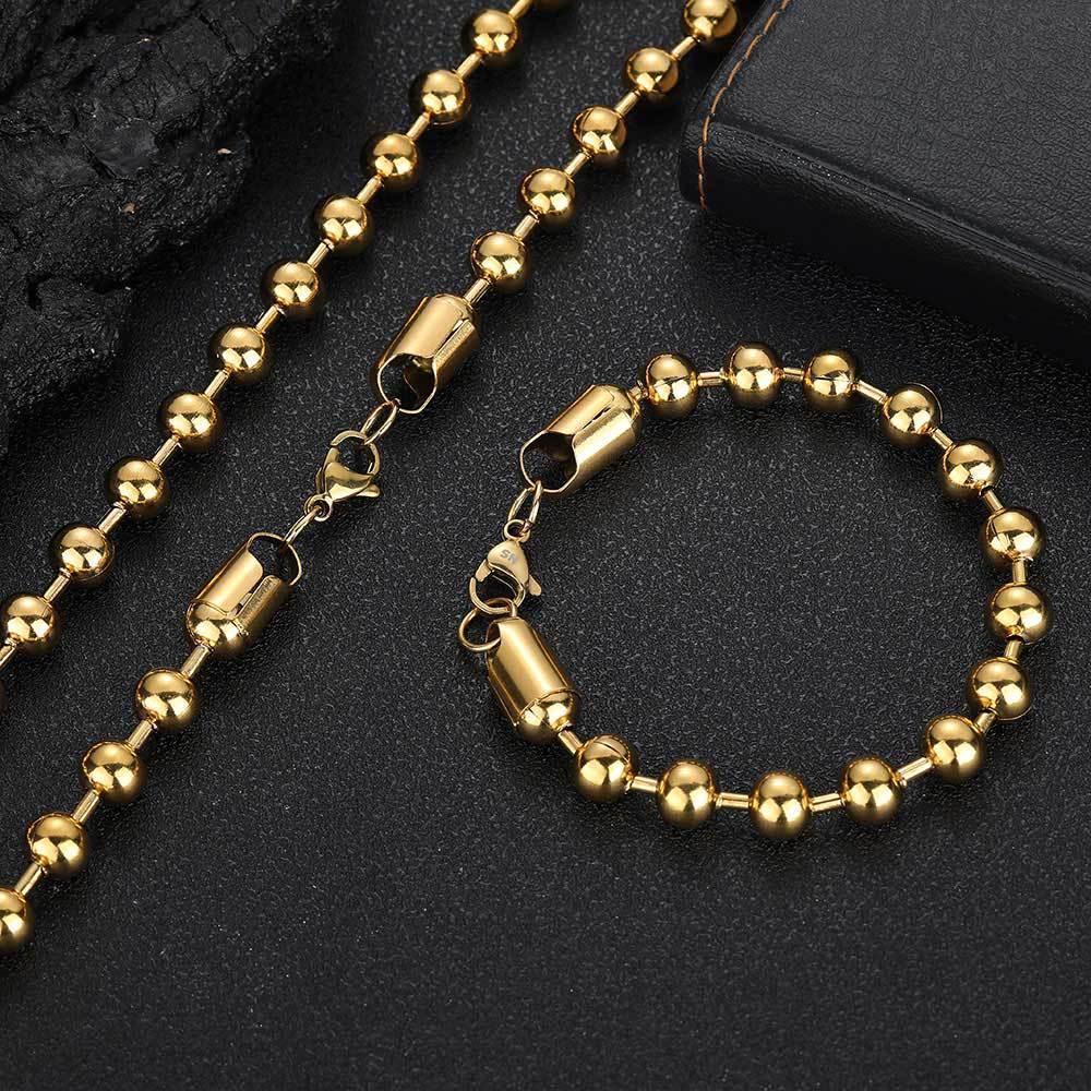 8mm Bead Chain Bracelet with Stainless Steel and 18K Gold for Men | Caratix Jewelry - CaratixJewelry