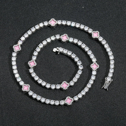 Exquisite Pink Clover Zircon Tennis Necklace | Women's Luxury Bling Jewelry Choker | Caratix - CaratixJewelry