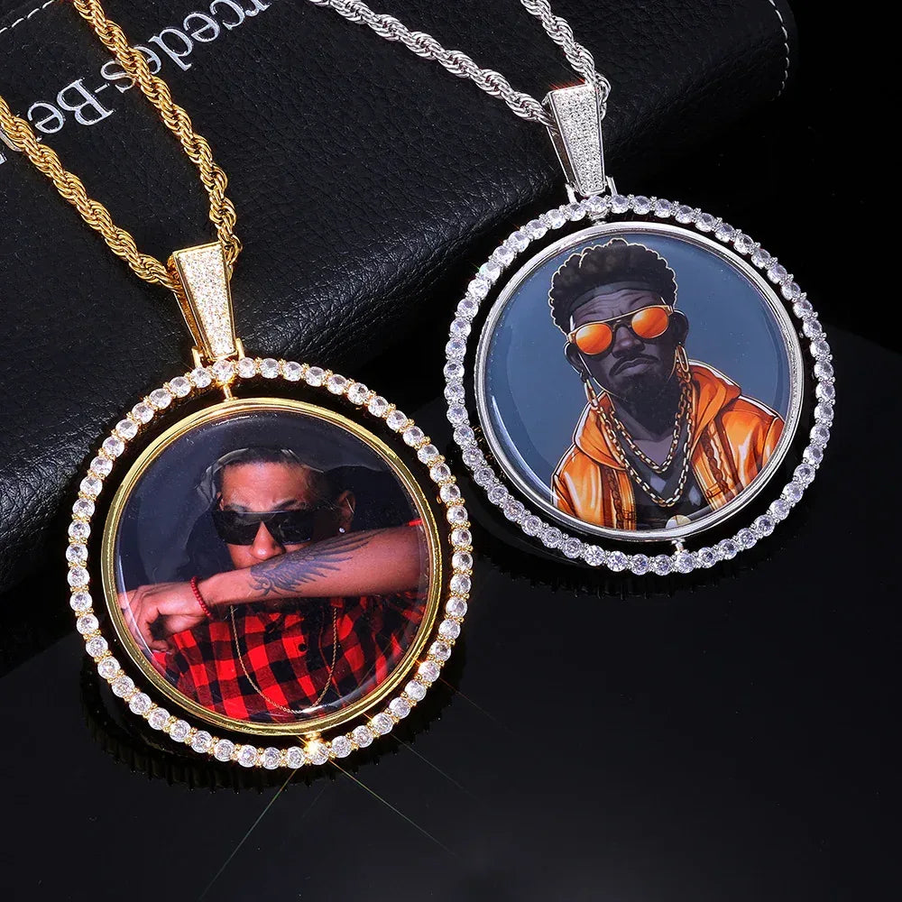 Photo Pendant Necklace Rotating Frame Zircon for Men | Caratix Jewelry - CaratixJewelry