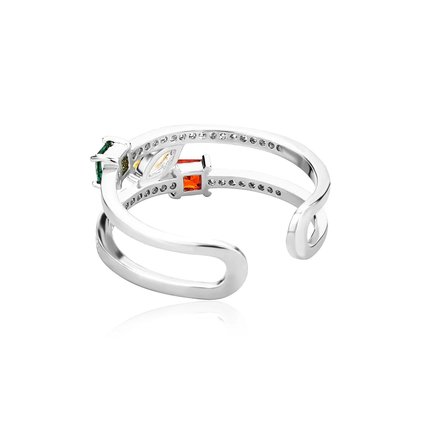 Colorful Gemstone Adjustable Ring | Unisex Open-Band Iced Out Jewelry | Caratix
