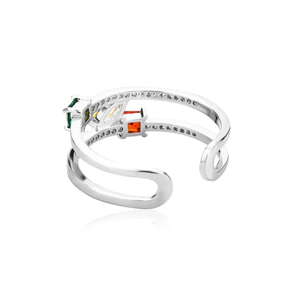 Colorful Gemstone Adjustable Ring | Unisex Open-Band Iced Out Jewelry | Caratix