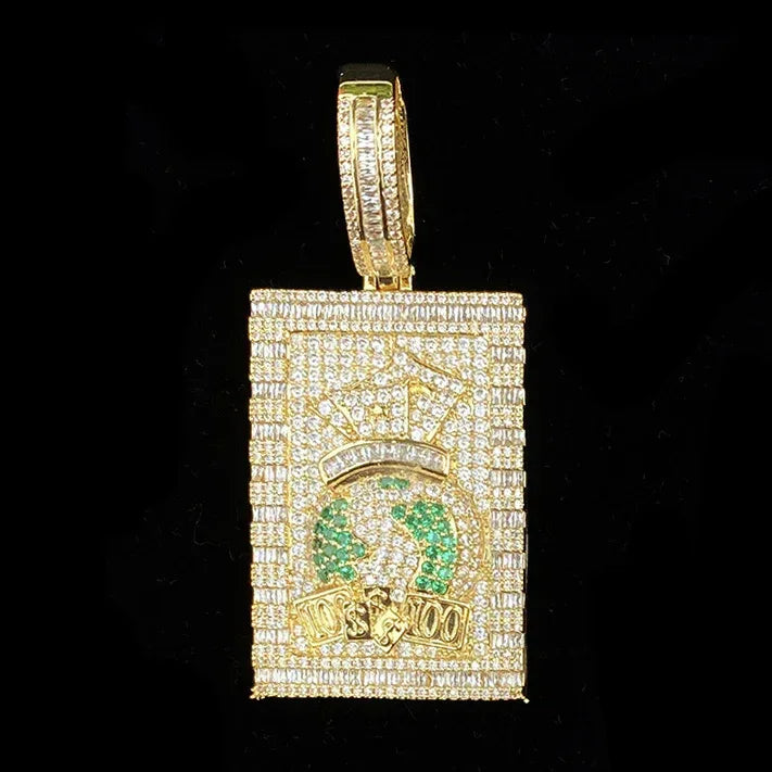 Iced Out Money Bag Dog Tag Pendant | Men's "Soldier of Fortune" Necklace - CaratixJewelry
