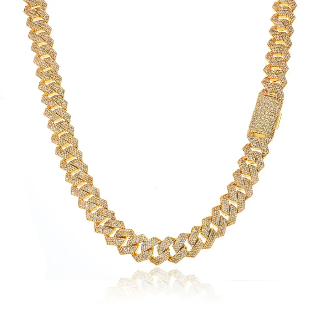 15mm 4-Row Full Zircon Iced Out Cuban Chain Necklace for Men | Caratix Jewelry - CaratixJewelry