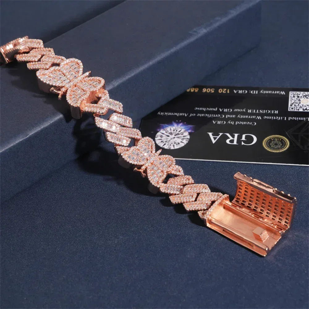 15mm Butterfly Moissanite Cuban Link Bracelet – S925 Sterling Silver Iced-Out Hip Hop Men’s Streetwear Jewelry - CaratixJewelry