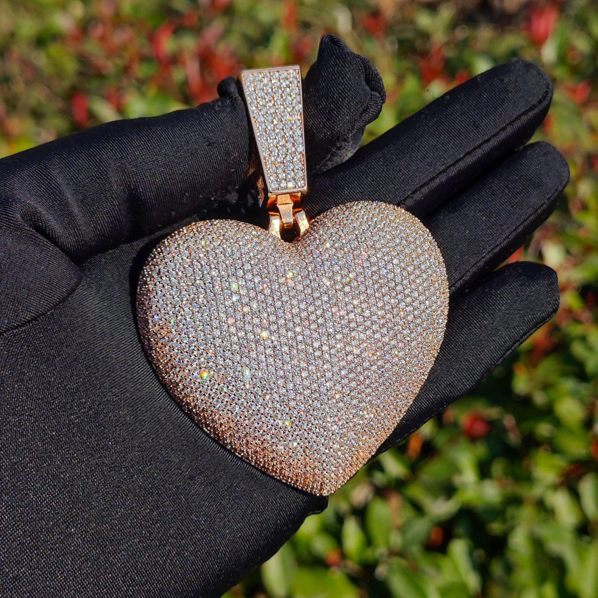 Iced Out Big Heart Pendant Cuban Chain Necklace – Hip Hop CZ Heavy Luxury Jewelry - CaratixJewelry