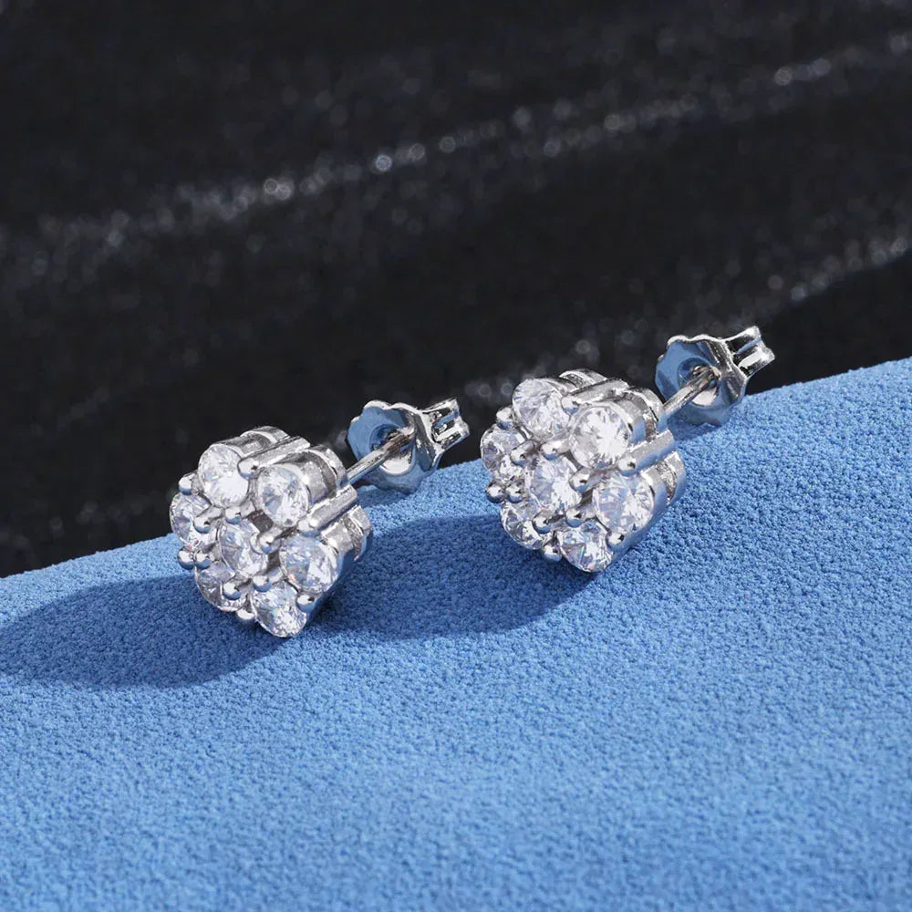 Moissanite Flower Stud Earrings for Men Iced Out Jewelry | Caratix Jewelry - CaratixJewelry