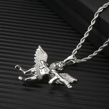 RevengeAngel Gun Pendant Hip Hop Necklace with Micro-Pave Zircon for Men | Caratix Jewelry - CaratixJewelry