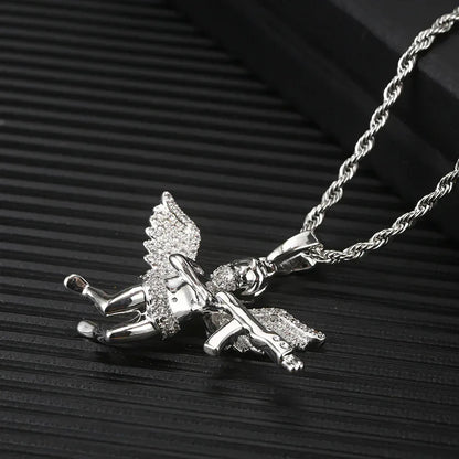 RevengeAngel Gun Pendant Hip Hop Necklace with Micro-Pave Zircon for Men | Caratix Jewelry - CaratixJewelry