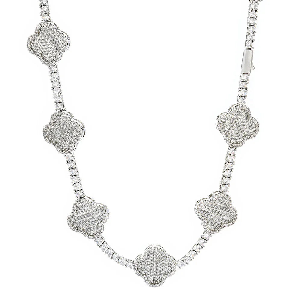 Women's S925 Sterling Silver Clover Tennis Chain | Iced Out Zircon Necklace | Premium Gold Chain Rapper Style | Caratix - CaratixJewelry