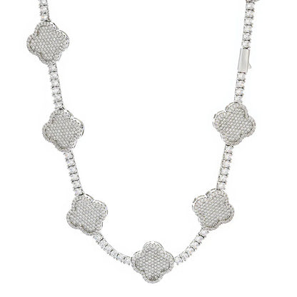 Women's S925 Sterling Silver Moissanite Clover Tennis Chain | VVS1 Iced Out Necklace | Premium Hip Hop Jewelry | Caratix - CaratixJewelry