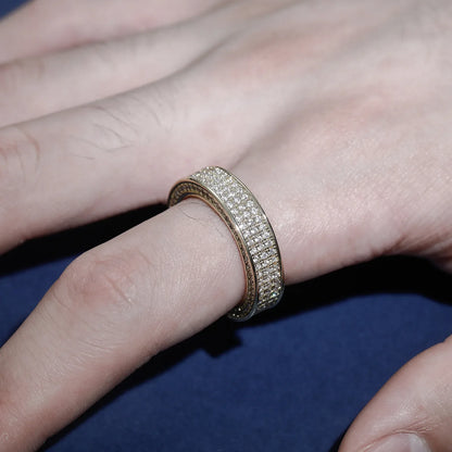 Men's Geometric Grid Iced Out Ring | Linear Split Pave Band | Caratix