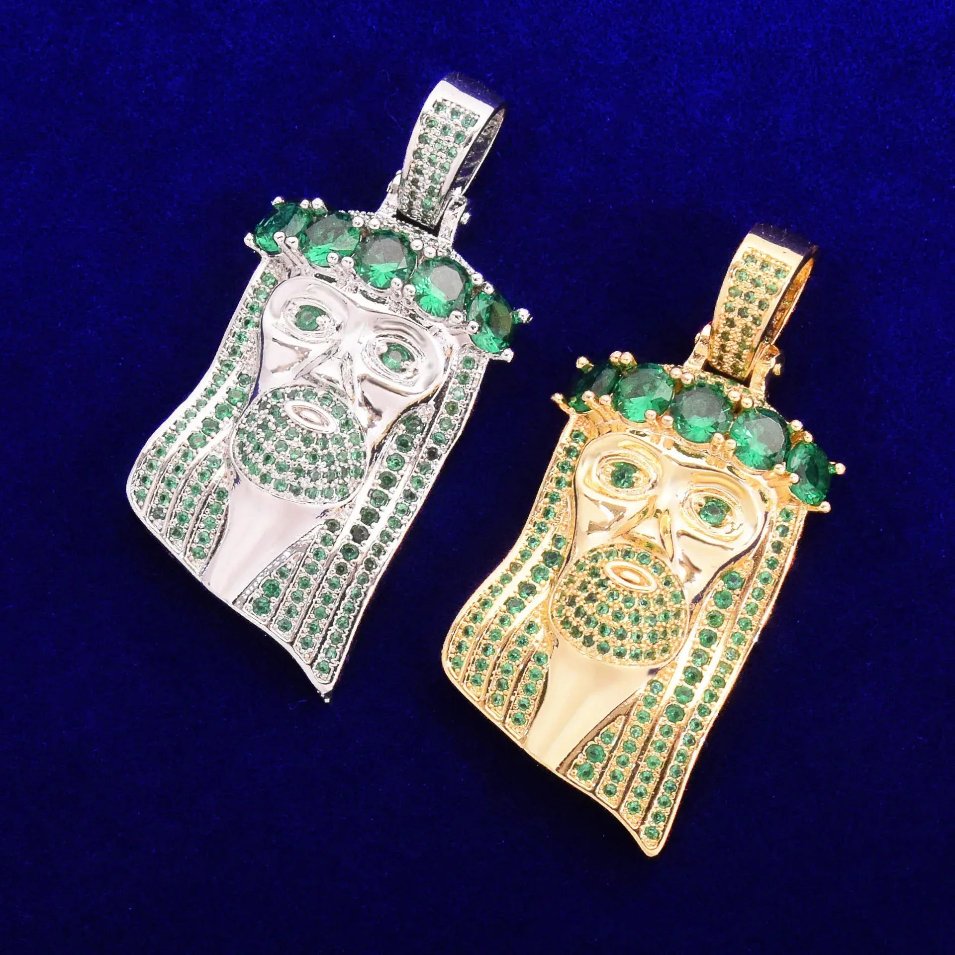 Men's Micro Face Necklace | Premium Copper Emerald Stone Pendant - CaratixJewelry