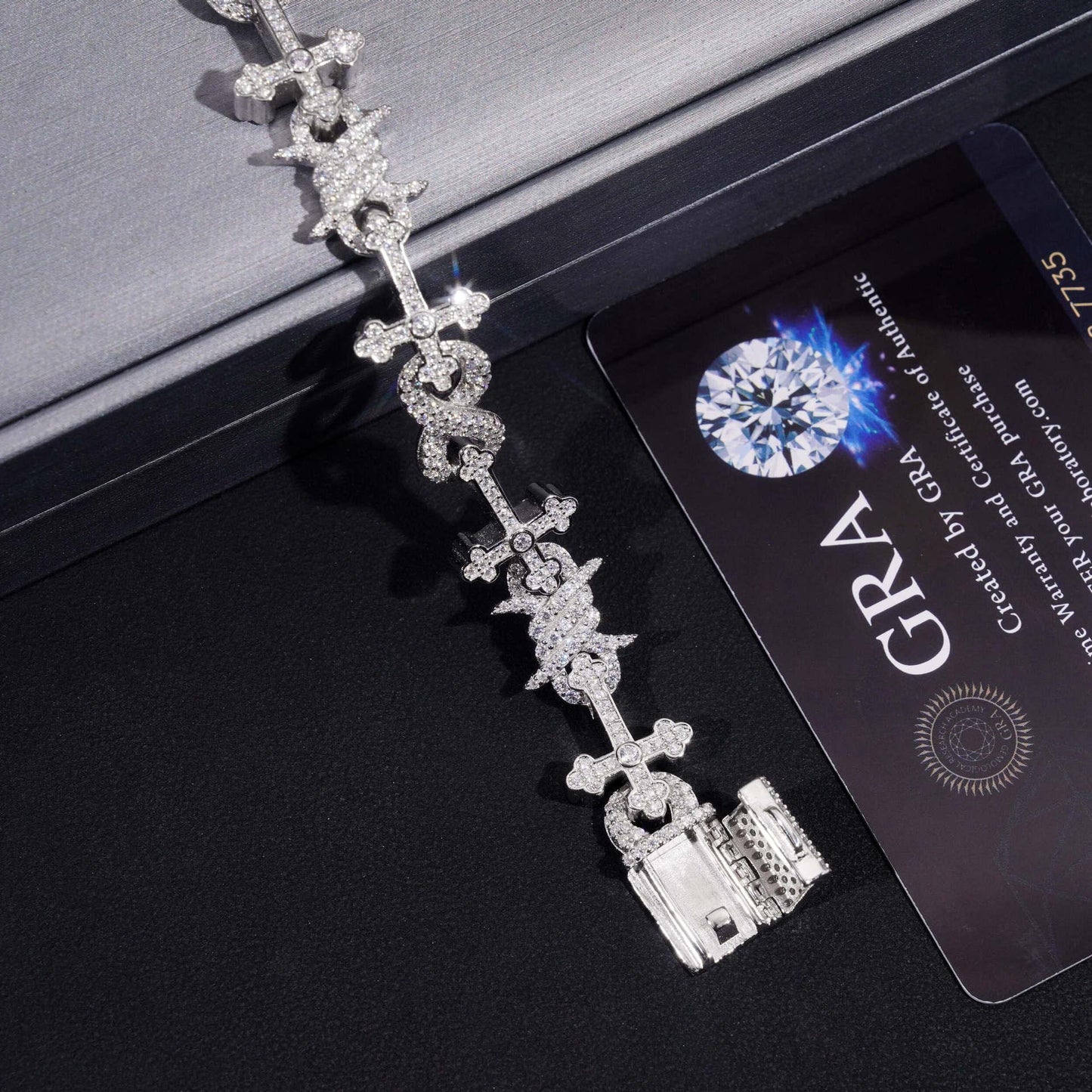 12mm Moissanite Cross Cuban Link Bracelet – S925 Sterling Silver Iced-Out Hip Hop Jewelry with Figure-8 Clasp - CaratixJewelry