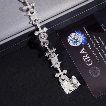 12mm Moissanite Cross Cuban Link Bracelet – S925 Sterling Silver Iced-Out Hip Hop Jewelry with Figure-8 Clasp - CaratixJewelry